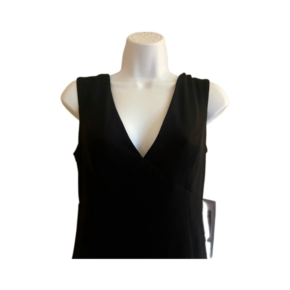 MARINA Black V-Neck Midi Dress w/ Fishtail Hem - Picture 4 of 8